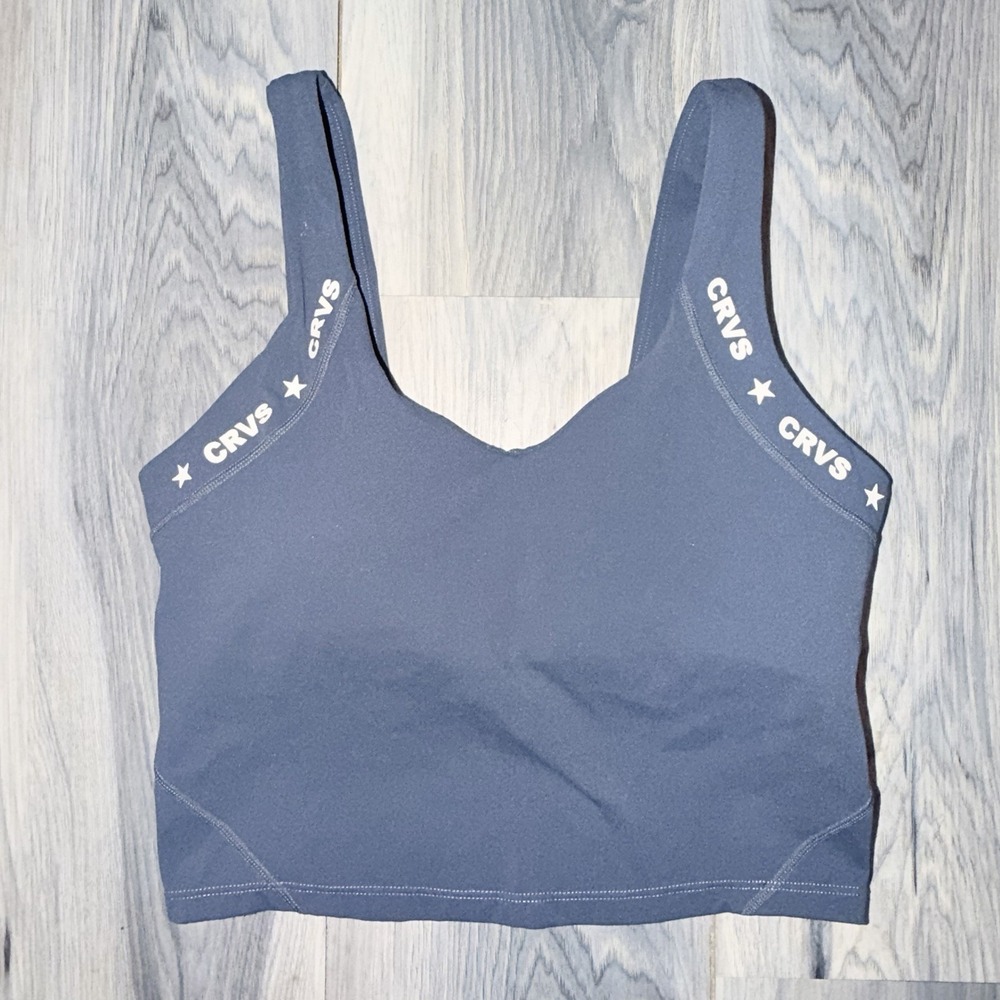 Curves in Combat Boots CRVS Womens Size M Sports Bra Tank Navy Blue White Stars